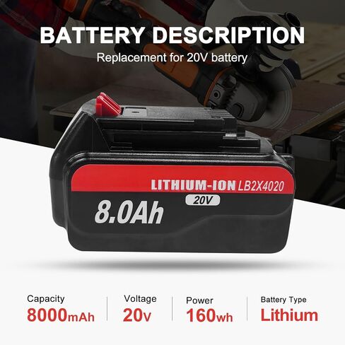 DZEKO 8.0Ah 2 Packs Lithium Battery Replacement for Black and Decker 20V Lithium Battery LB2X4020 LB2X4020-OPE LBXR20 LBXR2020APB Compatible with Black+Decker 20V Max Tools and Chargers in Kuwait