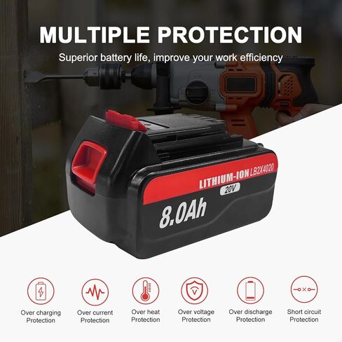 DZEKO 8.0Ah 2 Packs Lithium Battery Replacement for Black and Decker 20V Lithium Battery LB2X4020 LB2X4020-OPE LBXR20 LBXR2020APB Compatible with Black+Decker 20V Max Tools and Chargers in Kuwait