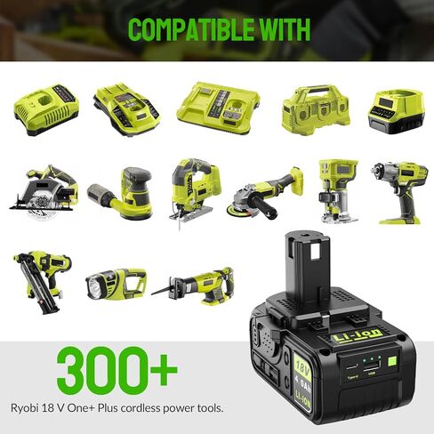 Abeden Replacement for Ryobi 18V Battery, 1-Pack P108 4.0 Ah True High-Performance Compatible with 225+ 18V ONE+ Tools & Chargers【with USB & Type-C Ports】 in Kuwait
