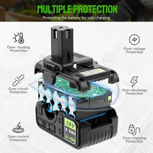 Abeden Replacement for Ryobi 18V Battery, 1-Pack P108 4.0 Ah True High-Performance Compatible with 225+ 18V ONE+ Tools & Chargers【with USB & Type-C Ports】 in Kuwait