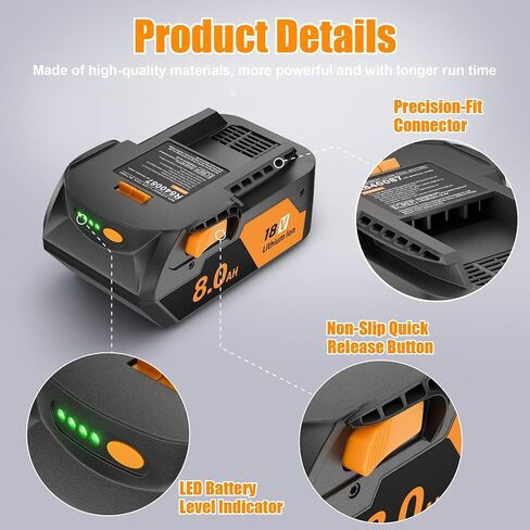 2Pack 8000mAh for Ridgid 18V Battery and Charger with LED Power Display Replacement R840087 R840086 R840085 R840083 R840089 AC840085 AC840086 AC840087P AC840089 and More Tools in Kuwait