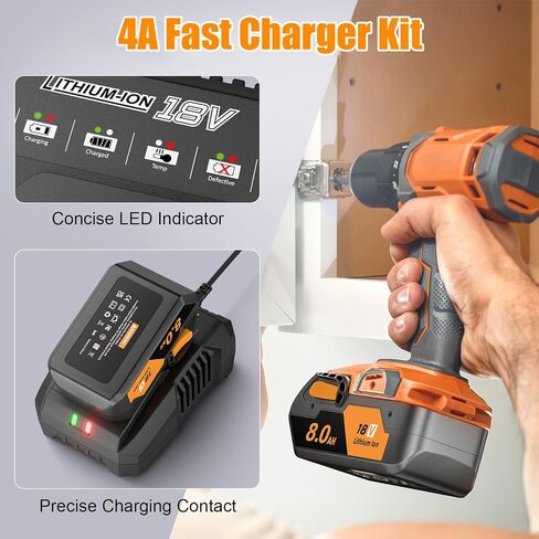 2Pack 8000mAh for Ridgid 18V Battery and Charger with LED Power Display Replacement R840087 R840086 R840085 R840083 R840089 AC840085 AC840086 AC840087P AC840089 and More Tools in Kuwait