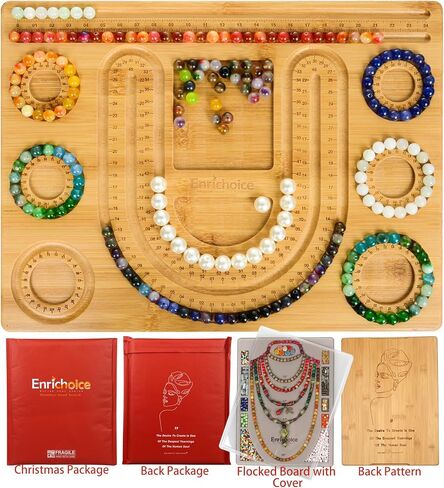 Enrichoice multifunctional bead boards set for design jewelry making with cover,beautiful inscription on the back,bracelet measurement bamboo beadboard, PVC necklace neading trays sizer measuring mats in Saudi Arabia