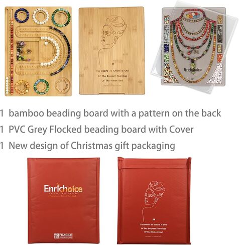 Enrichoice multifunctional bead boards set for design jewelry making with cover,beautiful inscription on the back,bracelet measurement bamboo beadboard, PVC necklace neading trays sizer measuring mats in Saudi Arabia