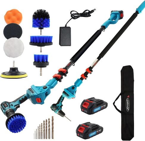 Cordless Telescoping Power Drill&Cleaning Tools with 2-Max 20V Batteries and 2.0A Charger 2-in-1 Cordless Pole Drill and Cleaning Brush from 5.3 to 15ft&Head Pivots 180° Telescoping Pole in Kuwait