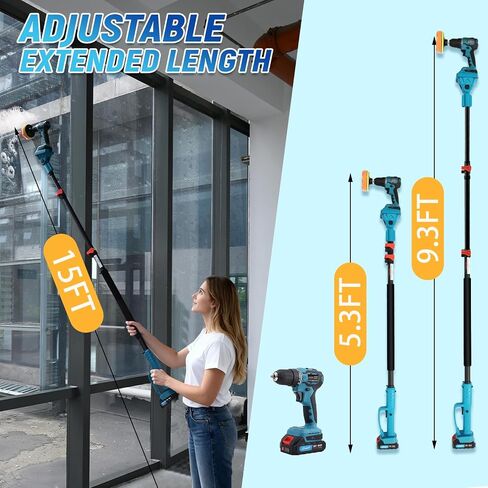 Cordless Telescoping Power Drill&Cleaning Tools with 2-Max 20V Batteries and 2.0A Charger 2-in-1 Cordless Pole Drill and Cleaning Brush from 5.3 to 15ft&Head Pivots 180° Telescoping Pole in Kuwait
