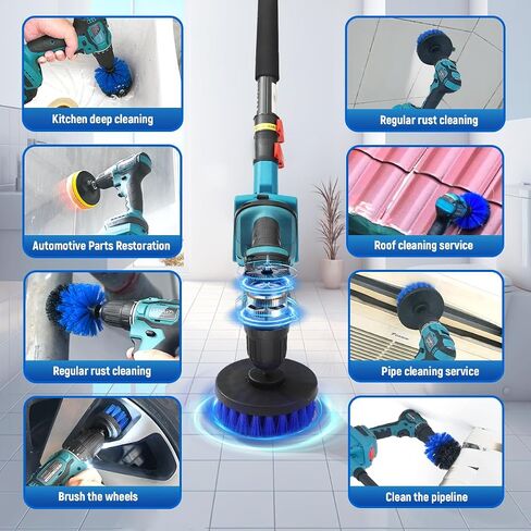 Cordless Telescoping Power Drill&Cleaning Tools with 2-Max 20V Batteries and 2.0A Charger 2-in-1 Cordless Pole Drill and Cleaning Brush from 5.3 to 15ft&Head Pivots 180° Telescoping Pole in Kuwait