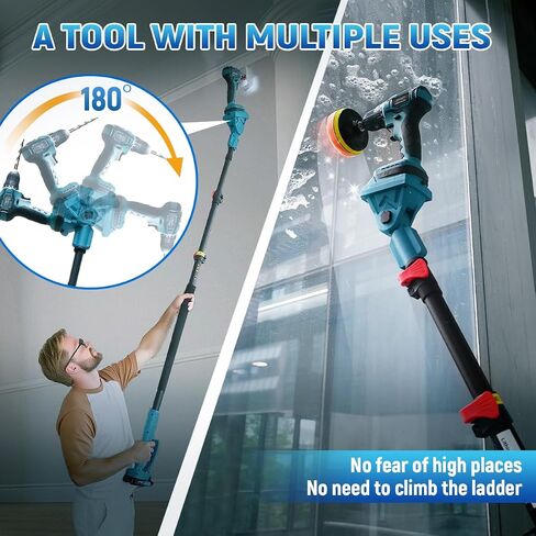 Cordless Telescoping Power Drill&Cleaning Tools with 2-Max 20V Batteries and 2.0A Charger 2-in-1 Cordless Pole Drill and Cleaning Brush from 5.3 to 15ft&Head Pivots 180° Telescoping Pole in Kuwait