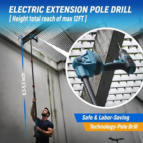 Cordless Telescoping Power Drill&Cleaning Tools with 2-Max 20V Batteries and 2.0A Charger 2-in-1 Cordless Pole Drill and Cleaning Brush from 5.3 to 15ft&Head Pivots 180° Telescoping Pole in Kuwait
