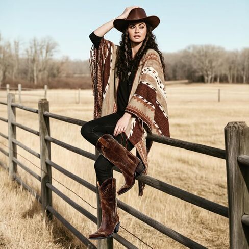 Agodor Brown Cowboy Boots For Women Cowgirl Ladies Mid Calf Boots with Classic Studded, Pointed Toe Chunky Heel Pull On Fashion Dress Wedding Western Booties US8.5 in Kuwait