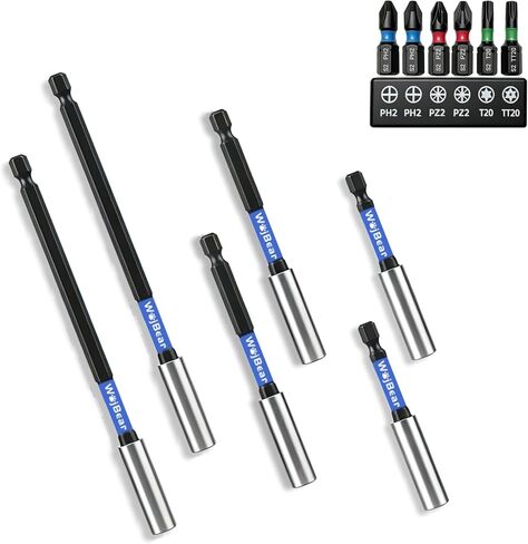 4 PCS Magnetic Extension Bit Holder Set, 3-12 inch, Drill Bit Holder for Impact Driver with 6 PCS Screwdriver Bits, 2*PZ2 2*PH2 T20 TT20 in Kuwait