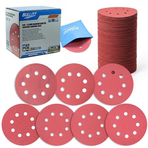 BULLITT 90Pcs 5-Inch 8-Hole (125mm) Hook and Loop Zirconia Sanding Discs, 40/60/80/120/180/240/320/400 Mixed Grit Round Orbital Sanding Discs for Random Orbital Sander in Kuwait