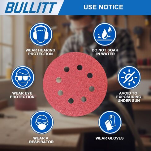 BULLITT 90Pcs 5-Inch 8-Hole (125mm) Hook and Loop Zirconia Sanding Discs, 40/60/80/120/180/240/320/400 Mixed Grit Round Orbital Sanding Discs for Random Orbital Sander in Kuwait