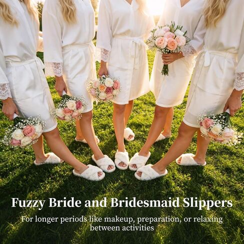 6 Pairs Bride Slippers for Wedding Day, 7-9 Bridesmaid Slippers Off-White | Plush Cross Band Design with Non Slip Rubber Sole, Bridal Slippers for Bridal Shower Bachelorette Getting Ready in Kuwait