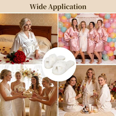 6 Pairs Bride Slippers for Wedding Day, 7-9 Bridesmaid Slippers Off-White | Plush Cross Band Design with Non Slip Rubber Sole, Bridal Slippers for Bridal Shower Bachelorette Getting Ready in Kuwait