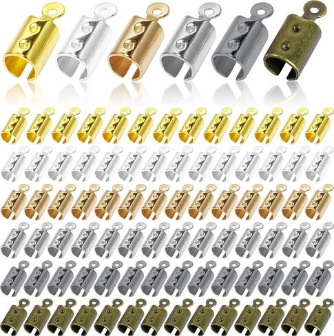 600pcs Jewelry Making Cord Ends Fold Over Cord Ends Stainless Steel Fold Crimp Ends Leather Ribbon Clamp Clasp for DIY Necklaces Bracelets Tassel,5 x 12mm/0.2 x 0.47inch,6 Colors in Saudi Arabia