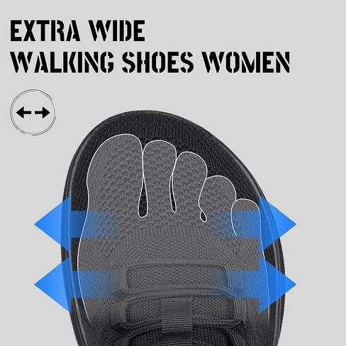 Women's Walking Shoes Wide Width Cushion Non Slip Tennis Shoes Wide Toe Box Sneakers Running Workout Gym Nurse Sports Athletic Lightweight Breathable Comfortable Zapatos para Mujer Black Size 10 in Kuwait