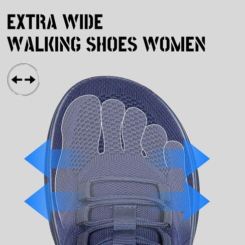 Women's Slip On Walking Shoes Wide Toe Box Tennis Shoes Non Slip Running Extra Wide Width Sneakers Comfortable Breathable Sock Athletic Gym Workout Cross Training Zapatos para Mujer Navy Blue Size 11 in Kuwait