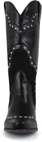 Agodor Black Cowboy Boots For Women Cowgirl Ladies Mid Calf Boots with Classic Studded, Pointed Toe Chunky Heel Pull On Fashion Dress Wedding Western Booties US8 in Kuwait