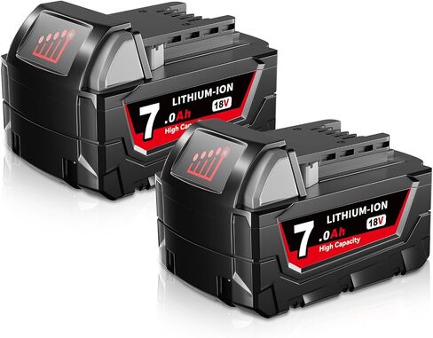 7.0Ah 18V 2 Pack Li-ion Replacement for Milwaukee Battery 48-11-1852 | Fits 48-11-1860 48-11-1850 48-11-1840 48-11-1828 tools. Lithium-ion cells, LED fuel gauge. Drills, saws, trimmers in Kuwait
