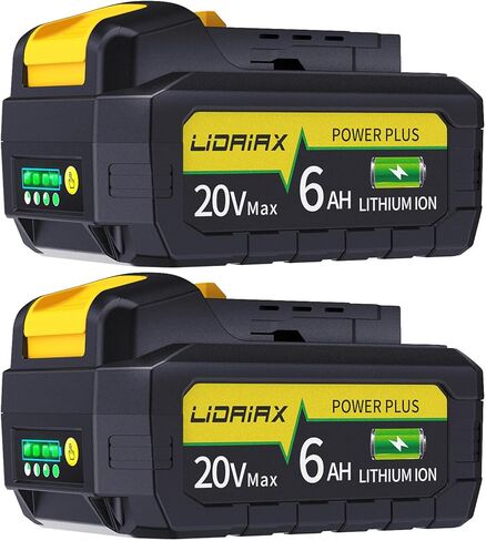 2 Pack True 6.0Ah Capacity Lithium Ion Replacement Battery Suitable for Dewalt 20V Max Tool, High Power Cell for DCB200 DCB201 DCB203 DCB204 DCB207 DCB181 DCB180 DCD/DCF/DCG Series Tools in Kuwait