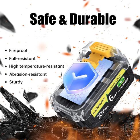 2 Pack True 6.0Ah Capacity Lithium Ion Replacement Battery Suitable for Dewalt 20V Max Tool, High Power Cell for DCB200 DCB201 DCB203 DCB204 DCB207 DCB181 DCB180 DCD/DCF/DCG Series Tools in Saudi Arabia