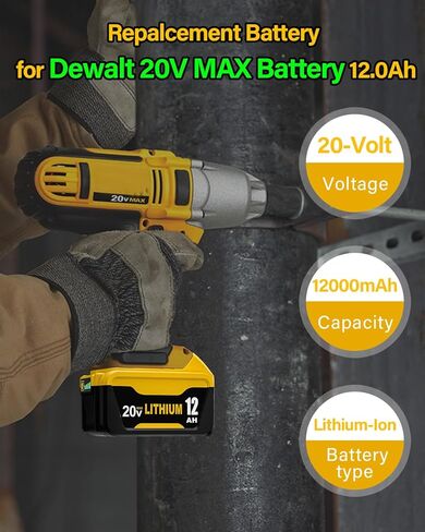 Replacement for Dewalt 20V MAX Battery 12.0Ah, 2-Pack | Compatible with Dewalt 20V Battery Tools and Chargers in Kuwait