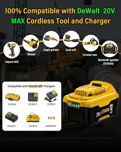 Replacement for Dewalt 20V MAX Battery 12.0Ah, 2-Pack | Compatible with Dewalt 20V Battery Tools and Chargers in Kuwait