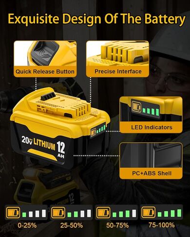 Replacement for Dewalt 20V MAX Battery 12.0Ah, 2-Pack | Compatible with Dewalt 20V Battery Tools and Chargers in Kuwait