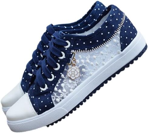 Light Blue Women's Floral Mesh Sneakers - Lace-Up Low Tops with Rhinestone Accents, Casual Shoes in Kuwait