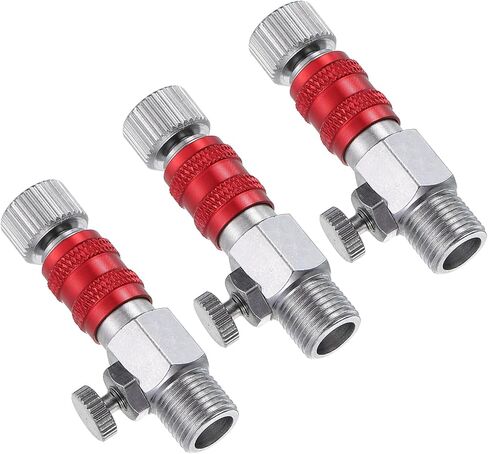 PATIKIL 1/8 Air Brush Connector Adapter, 3pcs Air Brush Quick Connect Air Brush Airflow Control Valve Quick Release Disconnect for Air Brush Hose, Red Silver in Kuwait