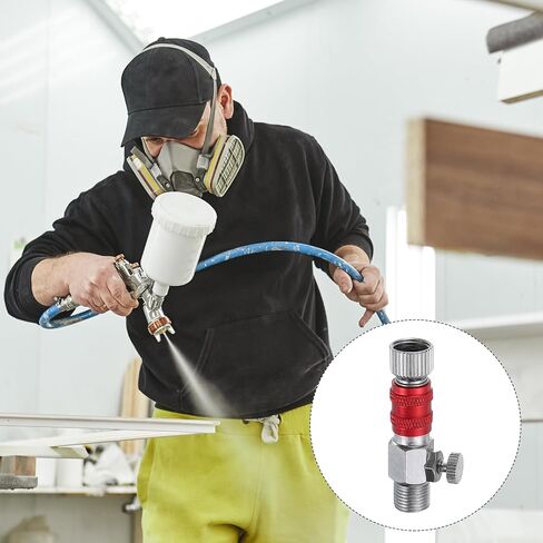 PATIKIL 1/8 Air Brush Connector Adapter, 3pcs Air Brush Quick Connect Air Brush Airflow Control Valve Quick Release Disconnect for Air Brush Hose, Red Silver in Kuwait