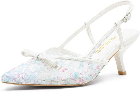 Vepose Women's Slingback Kitten Heels, Bow Pointed Closed Toe Dress Pumps | Elegant floral mesh closed toe heels with bow, backstrap fit, approx 3 inch heel and dressy for office, weddings, parties in Kuwait