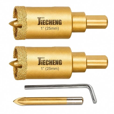 1-1/4 Inch Diamond Hole Saw Set with Pilot Bit, 2 Pack | 32mm Diamond Core Bits for Porcelain, Ceramic, Marble, and Granite; Fits 3/8-Inch and 1/2-Inch Drill Chu in Kuwait
