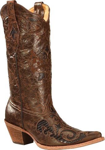 Corral Women's Chocolate Lizard Inlay Snip Toe Cowgirl Boots C2118 (11 B(M) US) in Kuwait