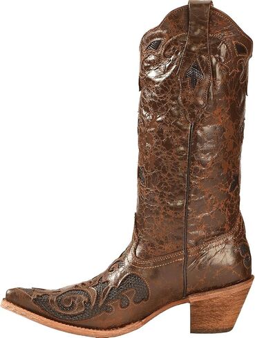 Corral Women's Chocolate Lizard Inlay Snip Toe Cowgirl Boots C2118 (11 B(M) US) in Kuwait