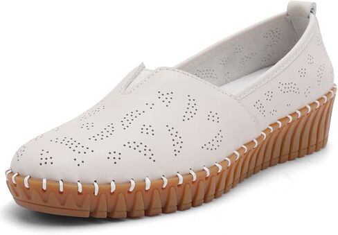 Women's Wedge Slip-On Loafers - Comfort Flats, Perforated Breathable Round Toe Skid-Resistant Walking Bottom for Work & Casual in Kuwait