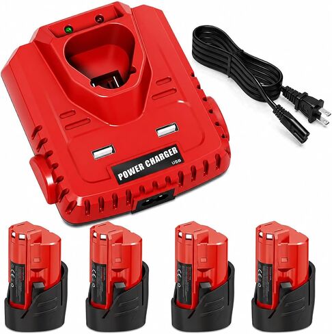 2-Pack 3500mAh Batteries & Dual USB Charger Compatible with M12 | 12V Lithium-Ion Battery Pack Replacement for Milwaukee M12 Cordless Tool in Kuwait