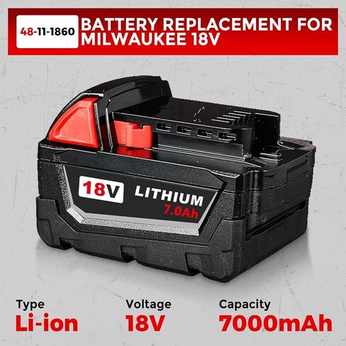 2Pack 7.0Ah 18V Replacement for Milwaukee Battery Compatible with MWL1810 Milwaukee 18V Battery 48-11-1820 48-11-1840 48-11-1850 48-11-1860 Cordless Power Tools in Kuwait