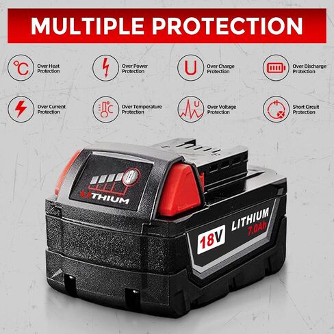 2Pack 7.0Ah 18V Replacement for Milwaukee Battery Compatible with MWL1810 Milwaukee 18V Battery 48-11-1820 48-11-1840 48-11-1850 48-11-1860 Cordless Power Tools in Kuwait