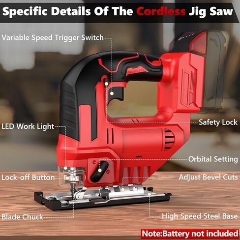 Cordless Jig Saw Compatible with Milwaukee 18V Battery, Brushless Jigsaw Tool with LED Light, ±45° Bevel Cuts, 3-Position Orbital for Metal/Wood/PVC Cutting(No Battery) in Kuwait