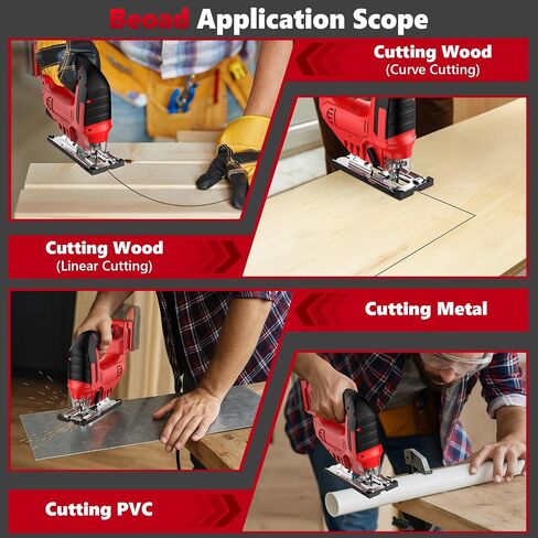 Cordless Jig Saw Compatible with Milwaukee 18V Battery, Brushless Jigsaw Tool with LED Light, ±45° Bevel Cuts, 3-Position Orbital for Metal/Wood/PVC Cutting(No Battery) in Kuwait