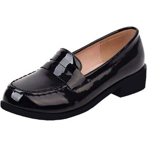 Caradise Women's Patent Leather Loafers Block Heel Slip On Casual Shoes in Kuwait
