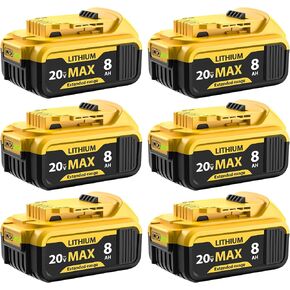 6-Pack 8000mAh Replacement for Dewalt 20V Max Battery High Capacity Battery Compatible with Dewalt DCB200 DCB201 DCB203 DCB205 DCB206 Works with 20V Power Tools & Chargers in Kuwait