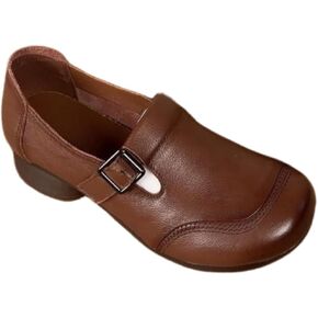 Women's Comfortable Soft-Soled Chunky-Heel Casual Shoes Microfiber Leather Loafers in Kuwait