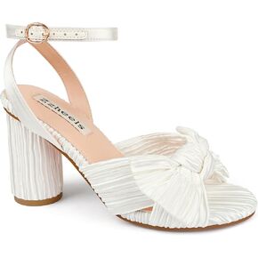 Zzheels Women's Bow Heels Ankle Strap Block Heel Sandals | Wedding Shoes for Bride, Classy Heels, Heels with Bow, Bridal Sandals in Kuwait