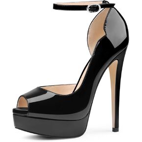 Women's Peep Toe Platform Stiletto Heels Pumps | 5.9 Inch High Heels, Ankle Strap, Buckle, Sexy Dress Shoes, Stripper Heels, Party Prom Evening in Kuwait