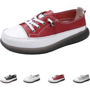 Women's Leather Casual Sneakers,Comfortable Breathable Non-Slip Softsole Oxford Lace-up Trendy Walking Sports Shoes in Kuwait