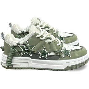 Y2K Chunky Star Print Sneakers for Women – Preppy Vibe Casual Thick Sole Shoes with PU Material, Versatile Elevated in Kuwait