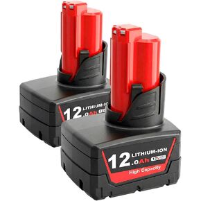 2Pack 12.0Ah M12 Replacement Battery for Milwaukee 12V Tools | Impact-resistant ABS bottom shell;6-way chip safety protection;Optimized internal heat dissipation in Kuwait